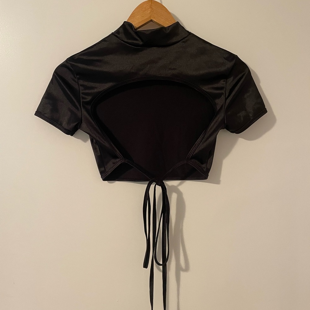 Black open back tie top